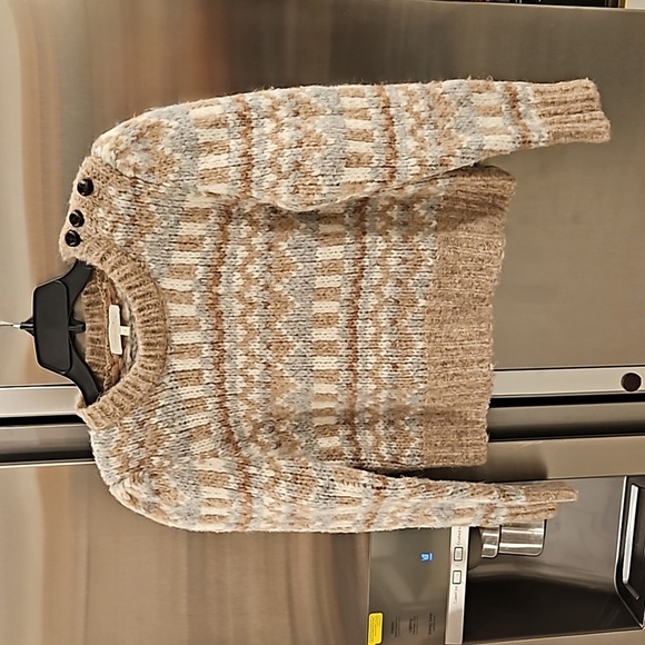 💕LOVESHACKFANCY💕 Cropped Fair Isle Sweater ~ Alpaca Wool Blend Tan Print Small - Picture 8 of 15